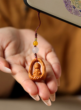 檀香木雕无相佛手机吊坠DIY文玩