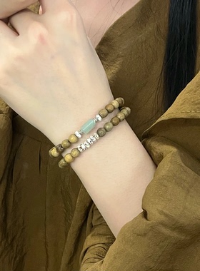 绿檀木搭配星月菩提双圈手串