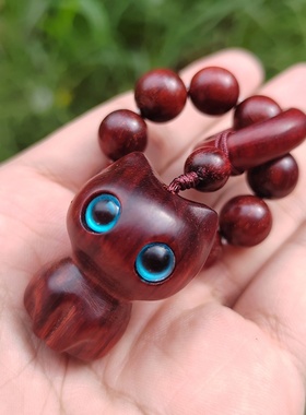 紫檀木手捻优雅猫小众木作木雕可