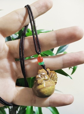 中式生肖鸡项链绿檀小鸡吊坠