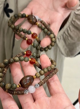 绿檀木搭配鸡翅木双圈手串