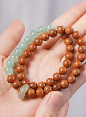 桃木跑环手串男女文玩佛珠双圈手