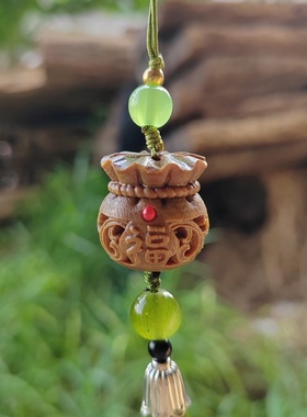 绿檀木福财袋香囊包包挂件流苏木