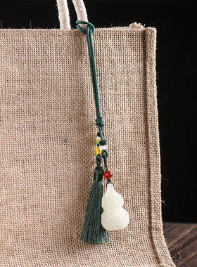 绿檀木刻镂空葫芦香囊车挂件装饰夜光可打开国风流苏饰品创意礼物