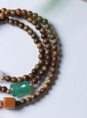 复古绿檀木手串女森系菩提手链情