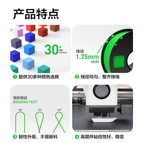 彩格3d打印耗材PETG耗材基础色适用于拓竹打印机创想三维超强冲击线材1kg线径1.75mm多颜色可定制FDM - 图0
