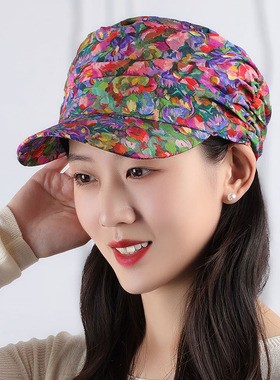女春秋休闲出游鸭舌帽印花平顶帽