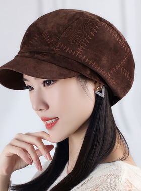 豹纹印花贝雷帽女春秋时尚鸭舌帽
