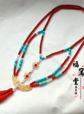 秦汉古风宿命复原璎珞仿玉璜汉服配饰敦煌项链魏晋古装仿绿松战国