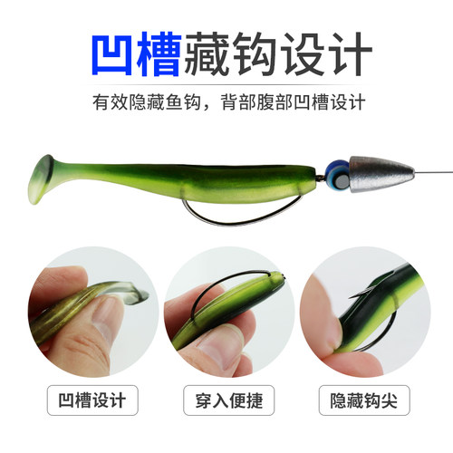路亚假饵t尾软饵软虫淡水鳜鱼鲈鱼倒钓德州钓组套装铅头钩曲柄钩 - 图2