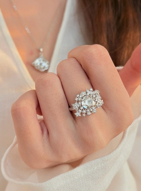 甄媛银饰圆钻白月繁星戒指女