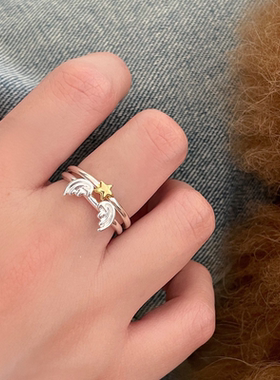 甄媛银饰超仙百搭翅膀戒指女