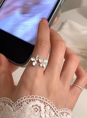 甄媛银饰甜美栀子花开口戒指女