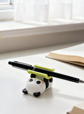 可爱熊猫造型树脂笔托桌面好物萌系治愈创意收纳装饰二合一小摆件