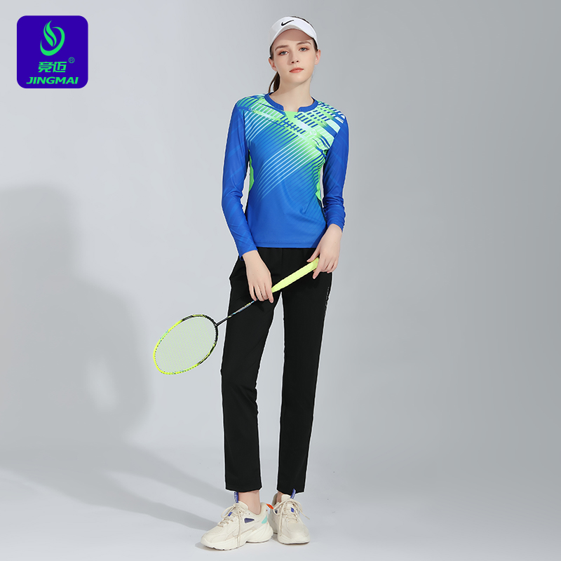 2025秋季新款竞迈长袖羽毛球服女套装网球服运动服透气速干显瘦 - 图0
