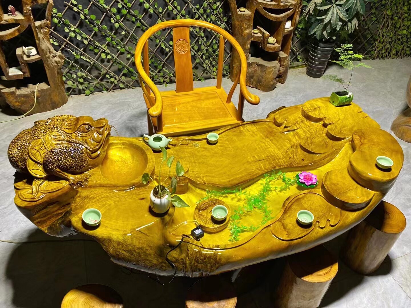 1.83米金丝楠木根雕流水茶几原木水循环茶桌阳台功夫茶台待客自用