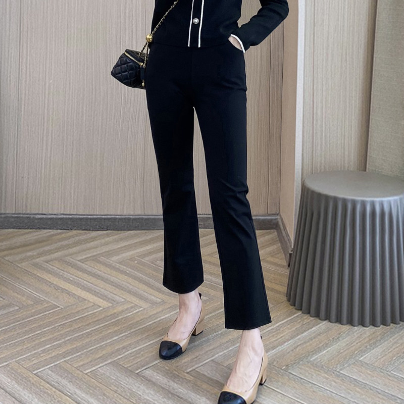 开叉夏季九分显瘦冰丝八分喇叭裤 安腾画沙休闲裤