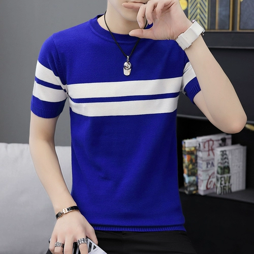 Демисезонная футболка с коротким рукавом, трикотажный летний свитер, коллекция 2021, круглый воротник, облегающий крой