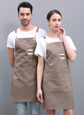 奶茶店帆布围裙工作服超市理发店时尚背带围裙美甲店工装印制logo