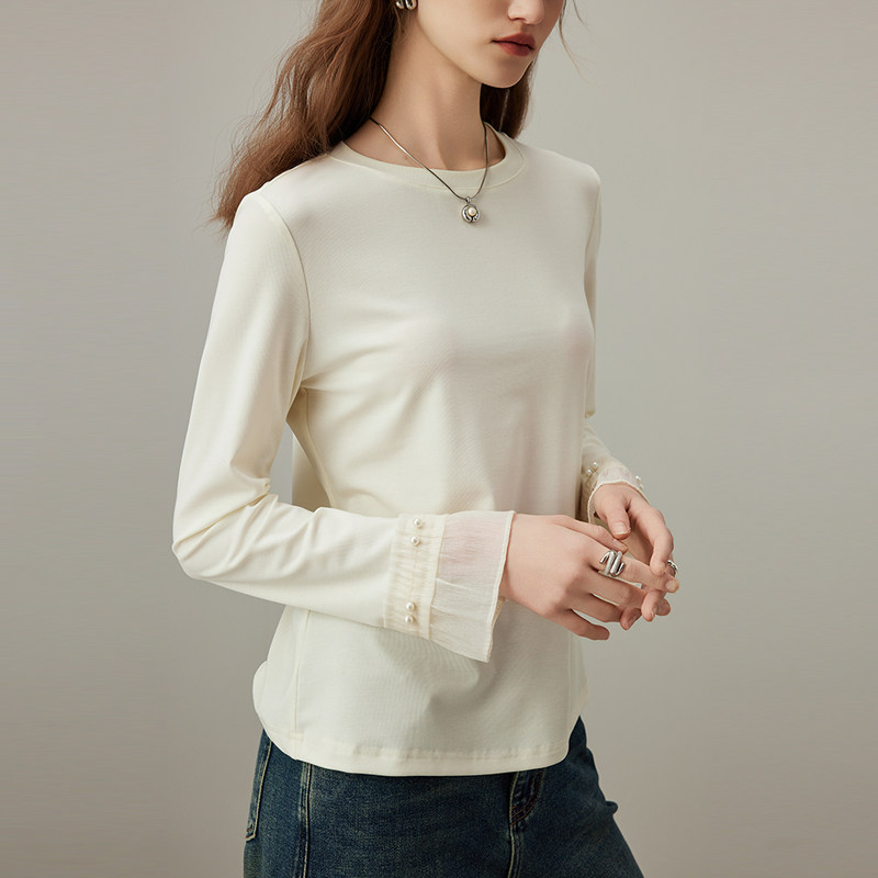 dfvc简约百搭纯色圆领长袖T恤女2026年春季新款喇叭袖内搭打底衫,淘宝优惠券,粉丝福利购,淘宝优惠卷