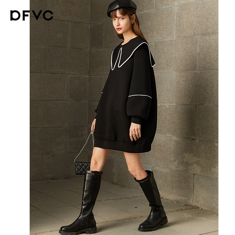 dfvc冬季黑色海军领连衣裙卫衣裙 dfvc连衣裙