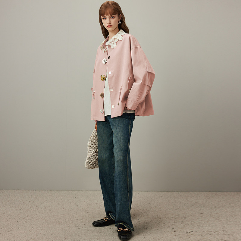 dfvc韩版纯棉短款风衣外套女2025年秋季新款抽绳宽松休闲夹克上衣 - 图3