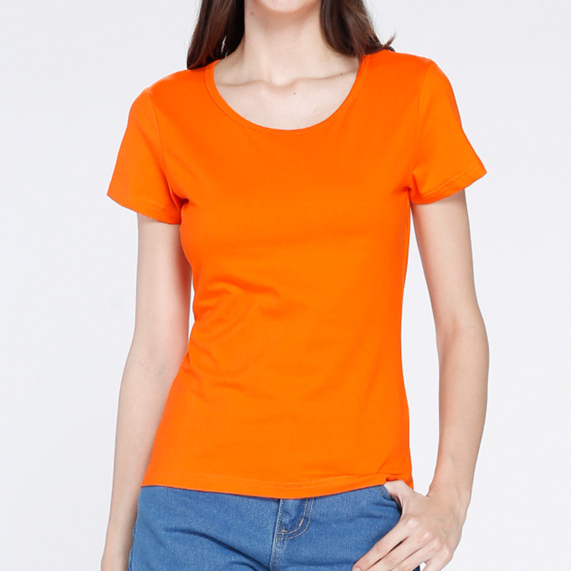 自由悦橙色女新款橘红色短袖订t恤 自由悦T恤