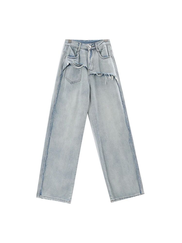 Women etro Wash Straight igh Waist Jean rousers aggy ipped a-图3