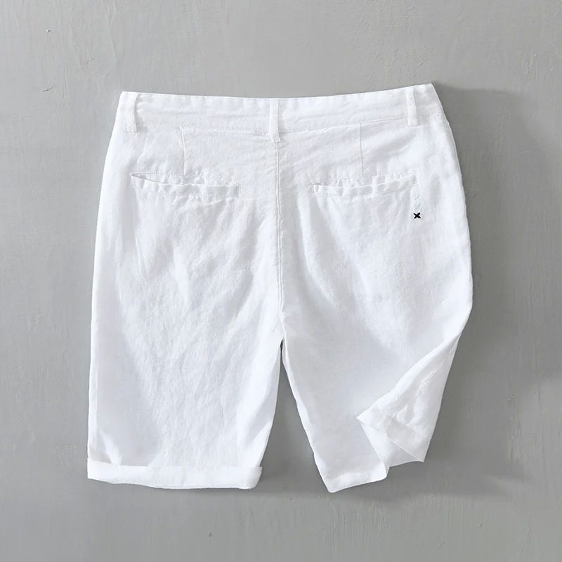 Pure Linen Shorts for Men 2023 Summer New Fashion Solid Whit - 图0