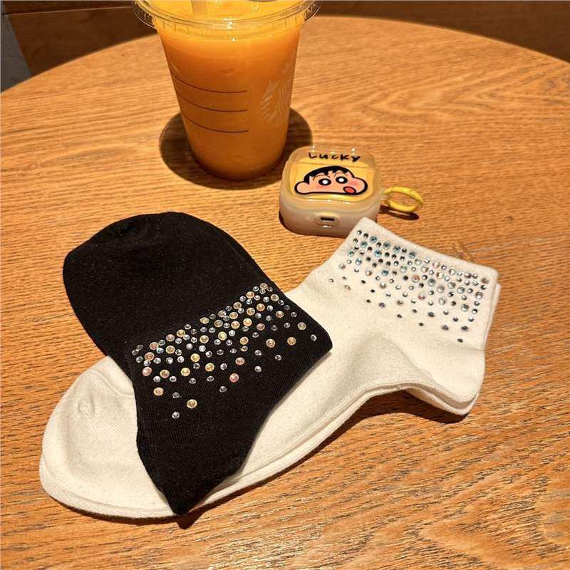 新款小众轻奢彩色大小水钻春秋季棉袜女袜短袜舒适透气吸汗,淘宝优惠券,粉丝福利购,淘宝优惠卷