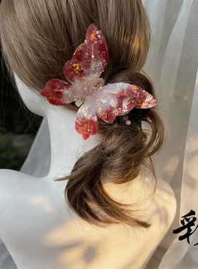 彩仙阁亮片古风发饰百搭边夹蝴蝶渐变发饰超美仙子风气质汉服配饰