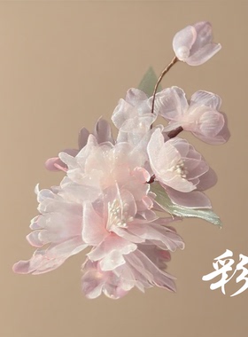 花巷逢春！超仙花朵发夹汉服配饰绢纱烫花侧边百搭蓝色渐变发夹女