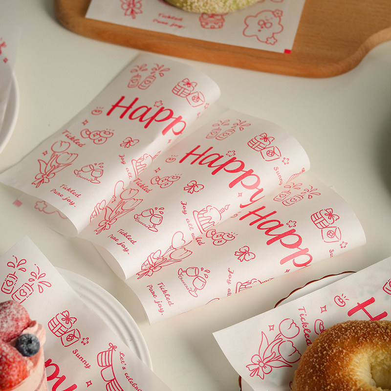 新年happy红色防油纸蛋糕垫纸硅油吸油纸汉堡面包纸烘焙托盘油纸,淘宝优惠券,粉丝福利购,淘宝优惠卷