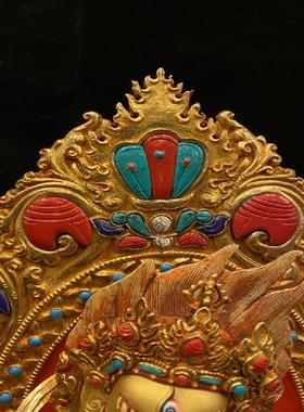 尼泊尔黑财神释迦族大师作品全鎏金纯铜雕刻镶嵌宝石高度40cm