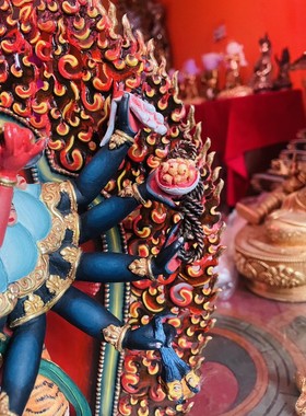 尼泊尔释迦族胜乐金刚大师作品上乐金刚彩绘精品一尺铜雕塑38cm