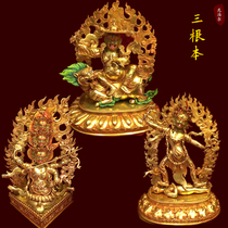 Three fundamental statues One ruler of Nepal boutique full-time gold fever with single tente protection law single set of Tibetan ancient bronze sculpture