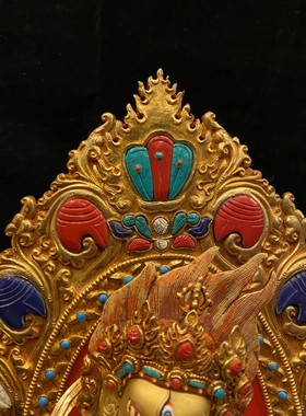 尼泊尔黑财神释迦族大师作品全鎏金纯铜雕刻镶嵌宝石高度40cm