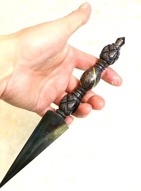 尼泊尔怀旧复古手工精品普巴橛 金刚杵法器纯手工制作23.5cm铜+铁