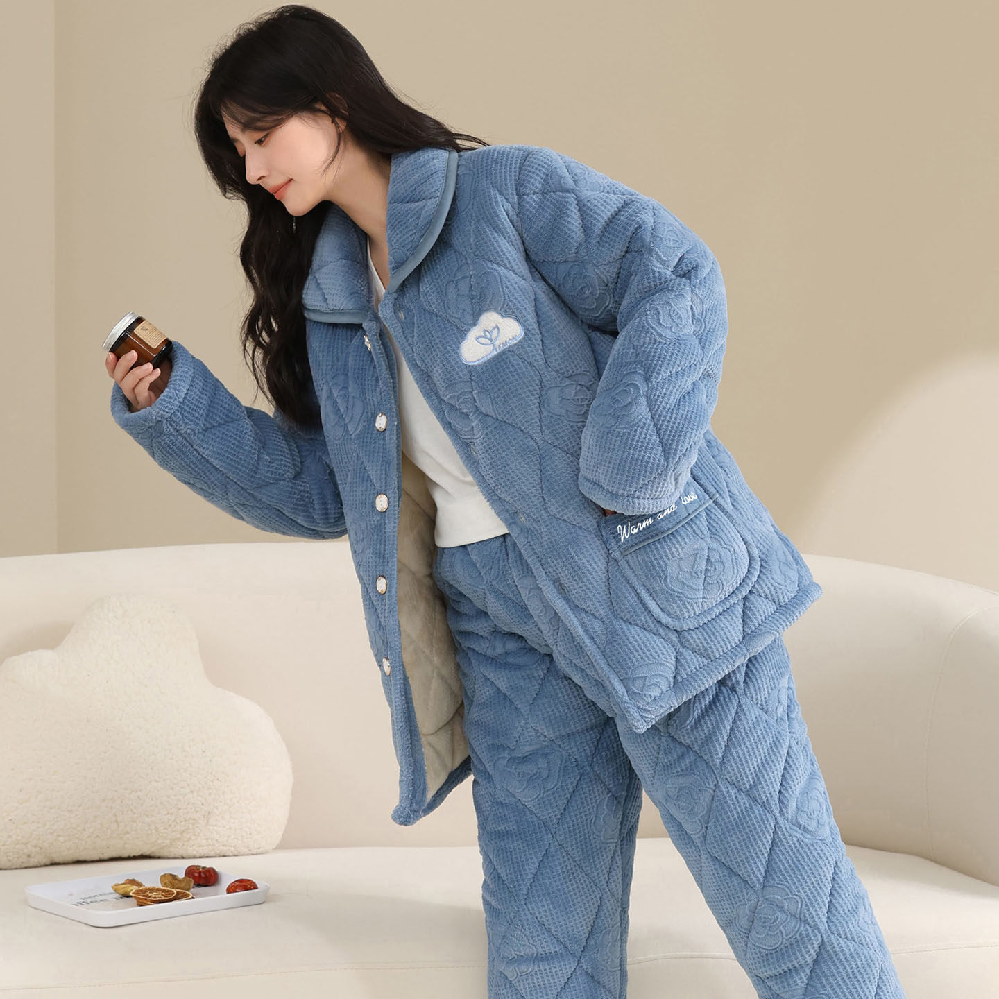 新款夹棉睡衣女士冬季加厚法兰珊瑚绒绒棉袄秋冬款家居服保暖套装,淘宝优惠券,粉丝福利购,淘宝优惠卷