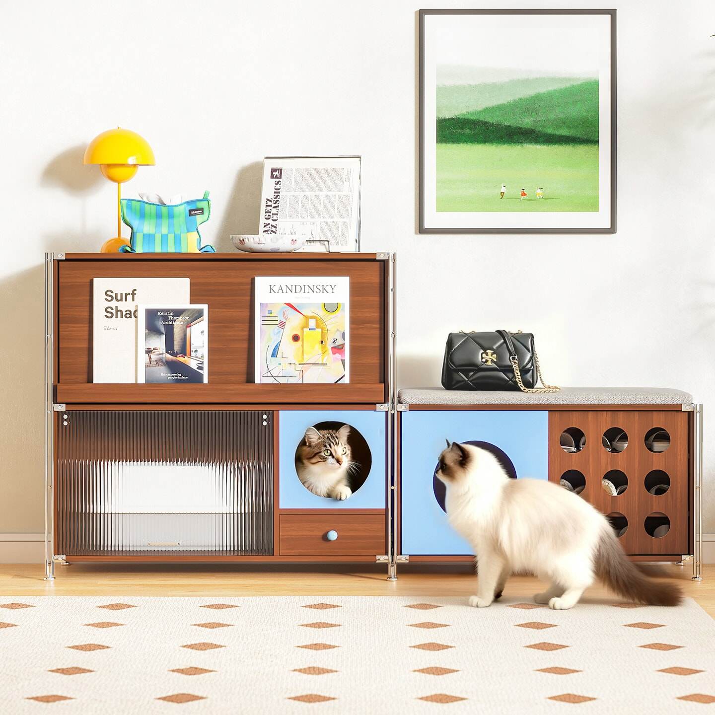 猫别墅猫砂柜室内猫咪食堂盆一体家用猫屋人宠共用家具中古风宠物,淘宝优惠券,粉丝福利购,淘宝优惠卷