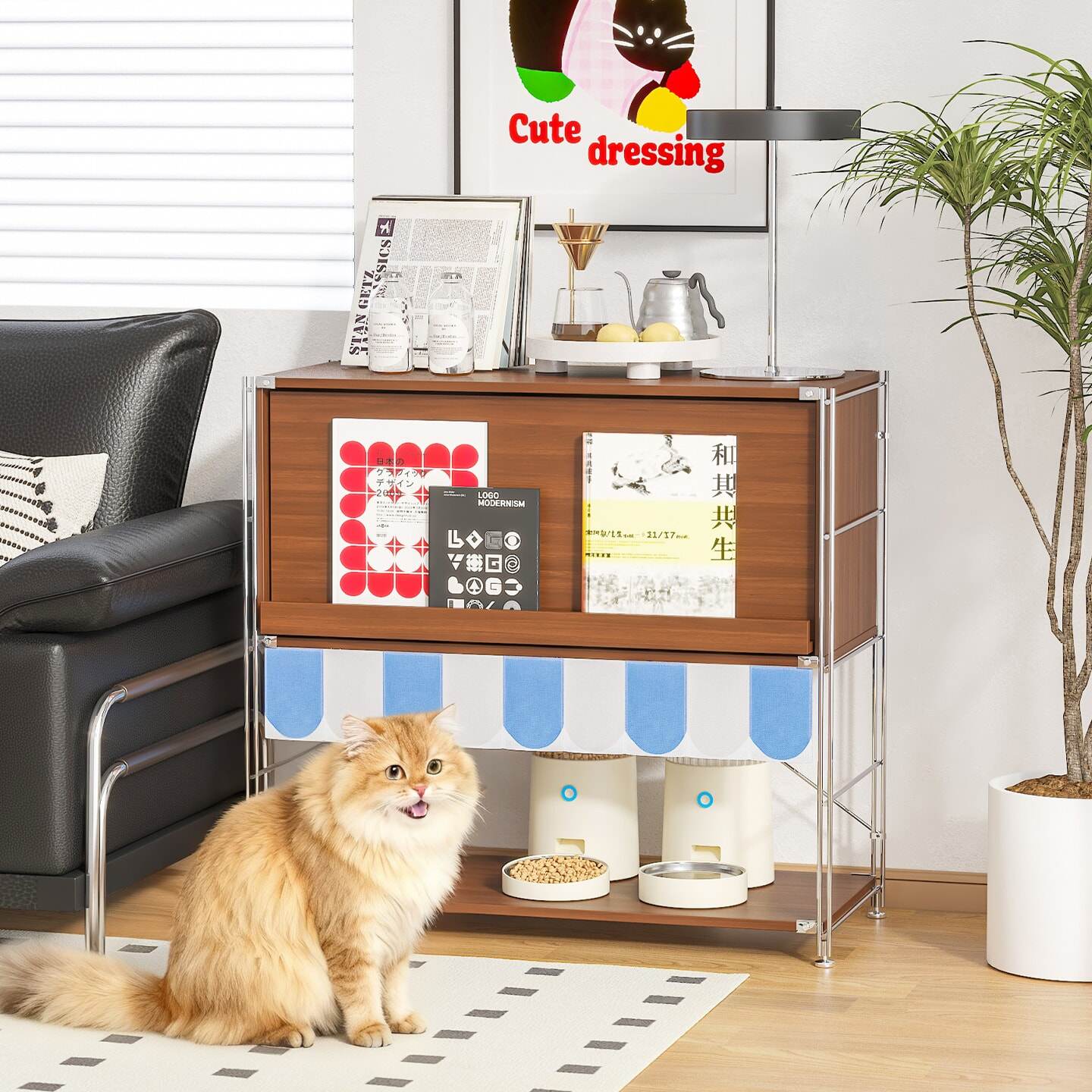 猫别墅猫砂柜室内猫咪食堂盆一体家用猫屋人宠共用家具中古风宠物,淘宝优惠券,粉丝福利购,淘宝优惠卷