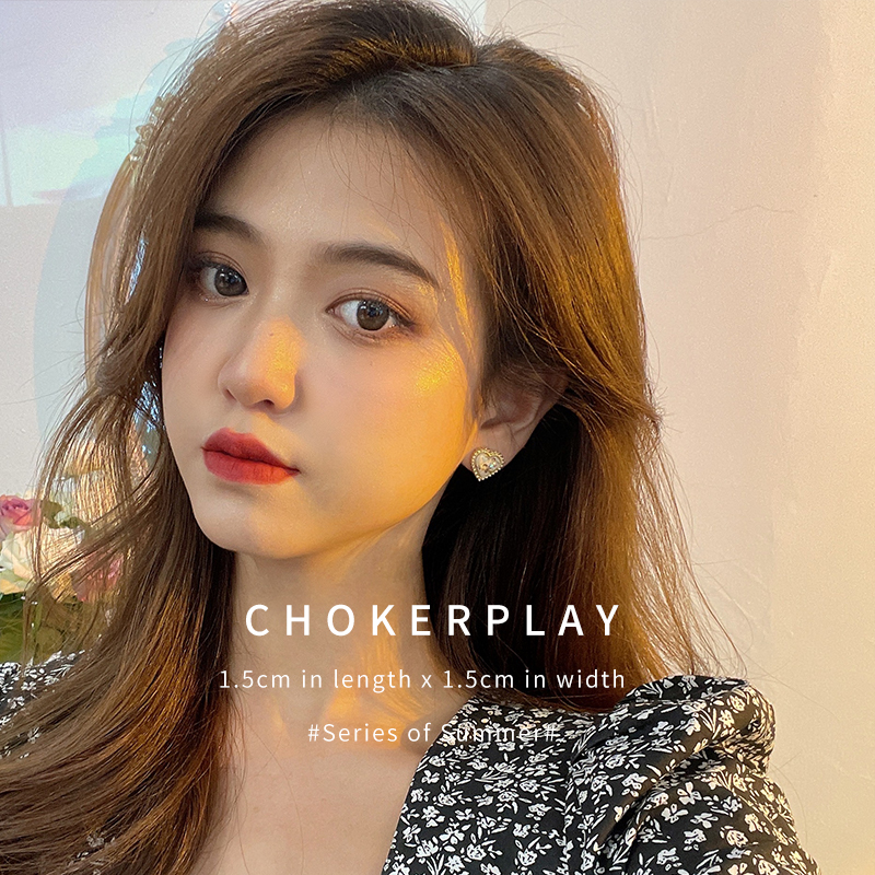 CHOKERPLAY野餐车~复古小众法式田园风温柔白爱心纯银针耳钉耳夹-图3