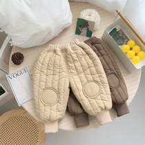 Baby winter cotton pants large pp pants plus suede thickened pants baby fart pants clip cotton warm sweatpants one over winter