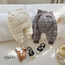 Baby winter high waist and belly care cotton pants outside wearing gush thickened big fart pants warm baby pants one over winter