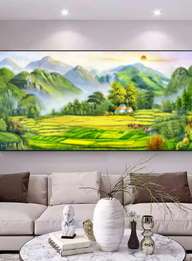 聚宝盆山水风景自粘画中式沙发背
