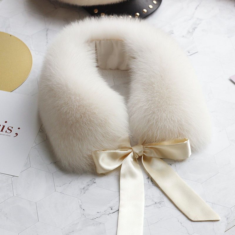 假领子毛领韩版特厚仿兔毛蝴蝶结围巾毛毛冬季保暖护颈小围脖女款 - 图0