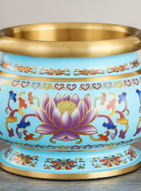速发佛景用品纯家用佛前供具具泰蓝水杯花香供盘铜香炉套装上瓶用