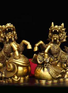 速发铜号办摆件一对纯铜送宝麒麟家居麟公室店铺装饰公母麒麟大麒