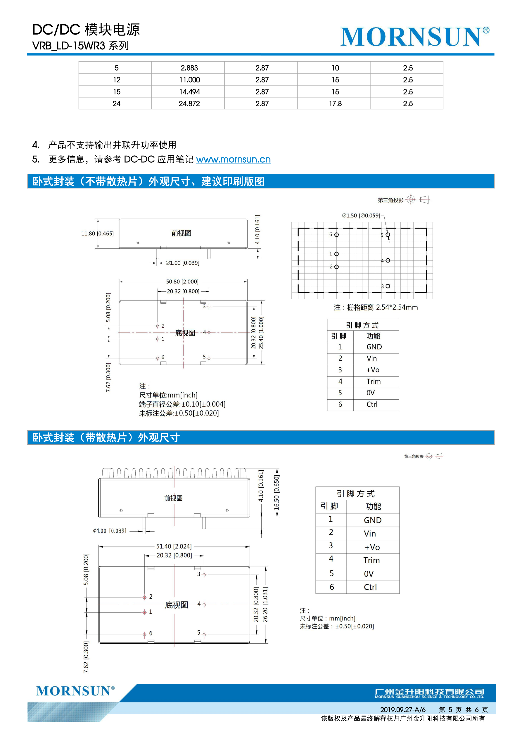 VRB2405LD-15WRK3  VRB2412/2415/2424LD-15WR3 DC-DC模块 - 图2