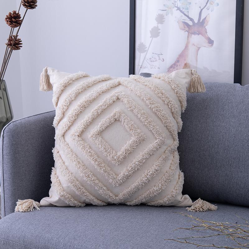 北欧简约簇绒棉麻组合抱枕几何色块靠垫客厅沙发抱枕套床头枕套 - 图0